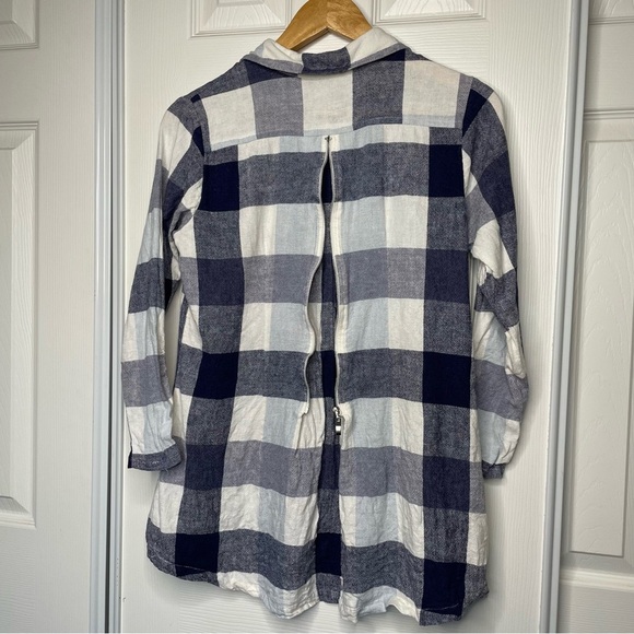 Soft Surroundings Size S Carreaux Linen Blend Plaid Button Down Zipped Back Blue - Picture 9 of 9